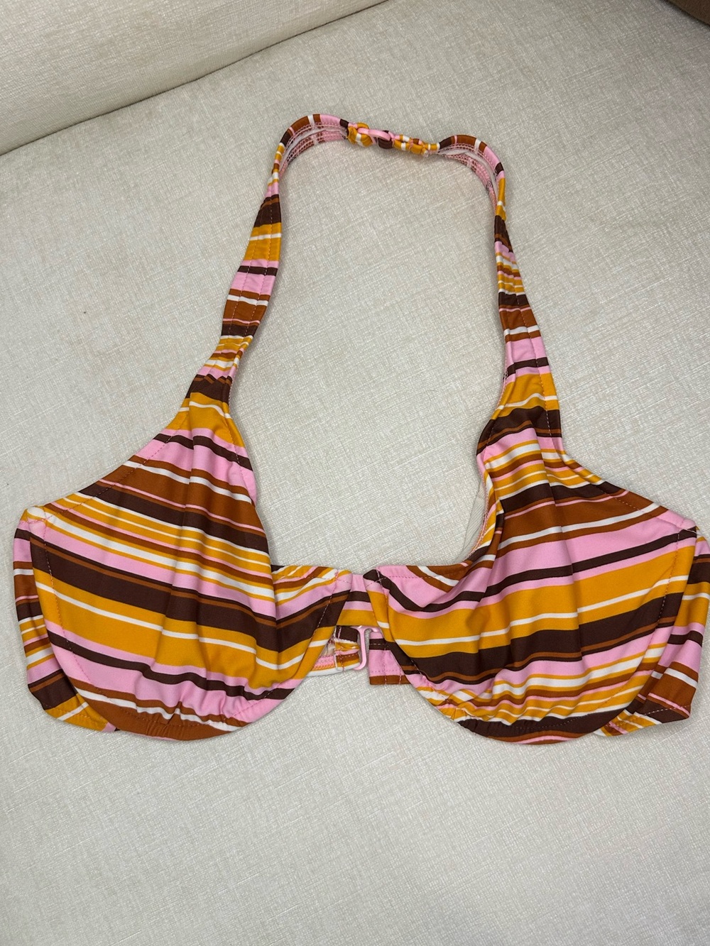 Vintage Pink, Mustard, Brown Striped Bikini Top